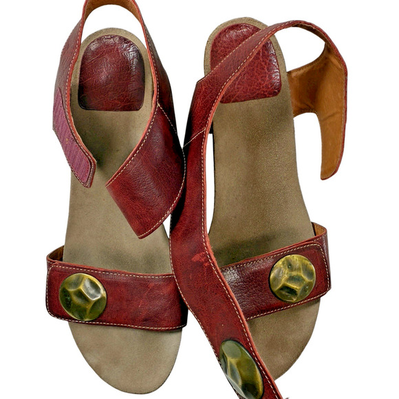 Taos Carousel 2 Women Size EU 40 US 9 Red Leather Wedge Heel Comfort Sandal Cork - Picture 10 of 11